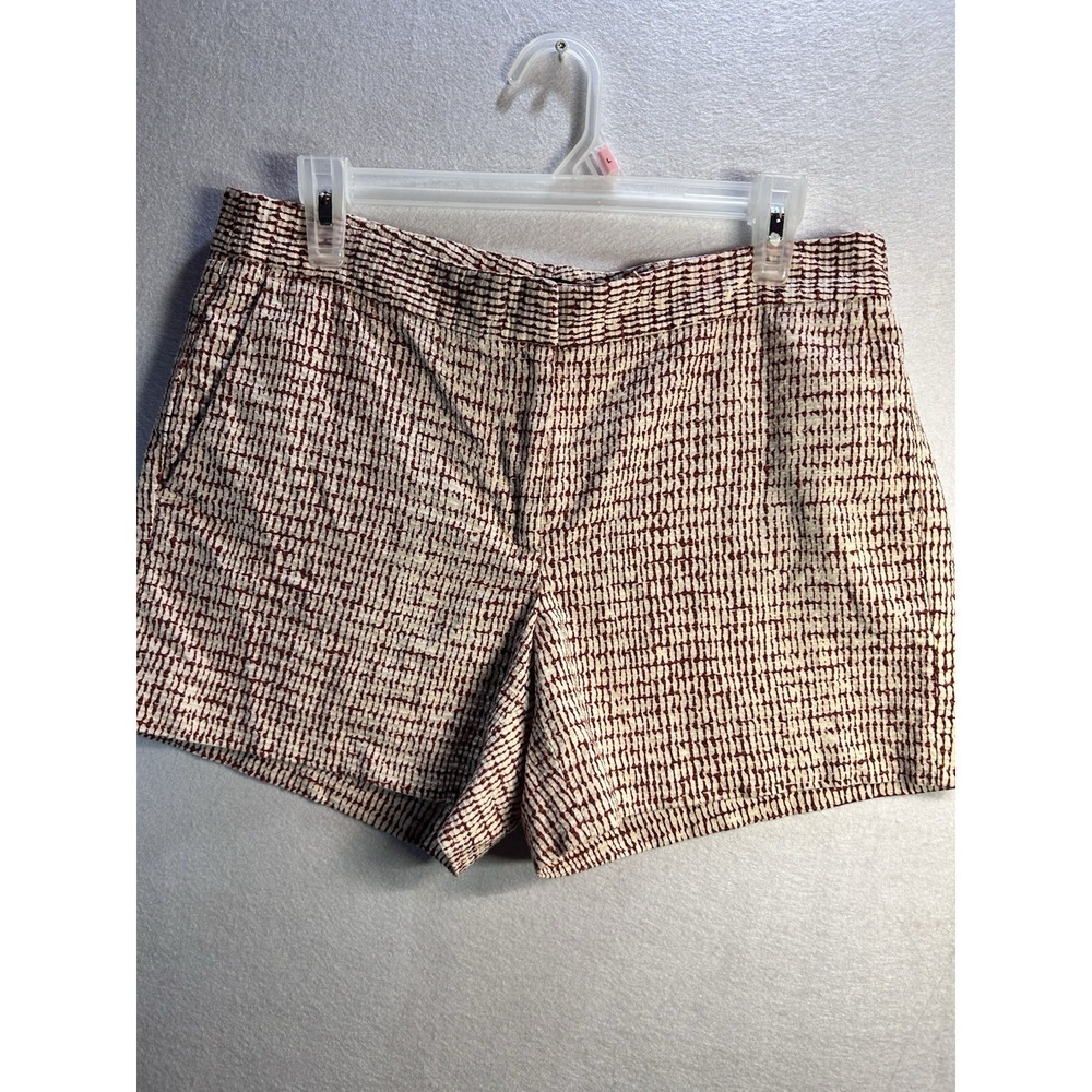 Ann Taylor Women's Seersucker Chino Shorts Striped Mid Rise Pockets Cream Red 6